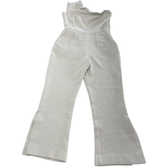 Black Halo Jumpsuit Womens 4 White Pravella One Shoulder Textured Flare Slit Leg - Picture 2 of 12